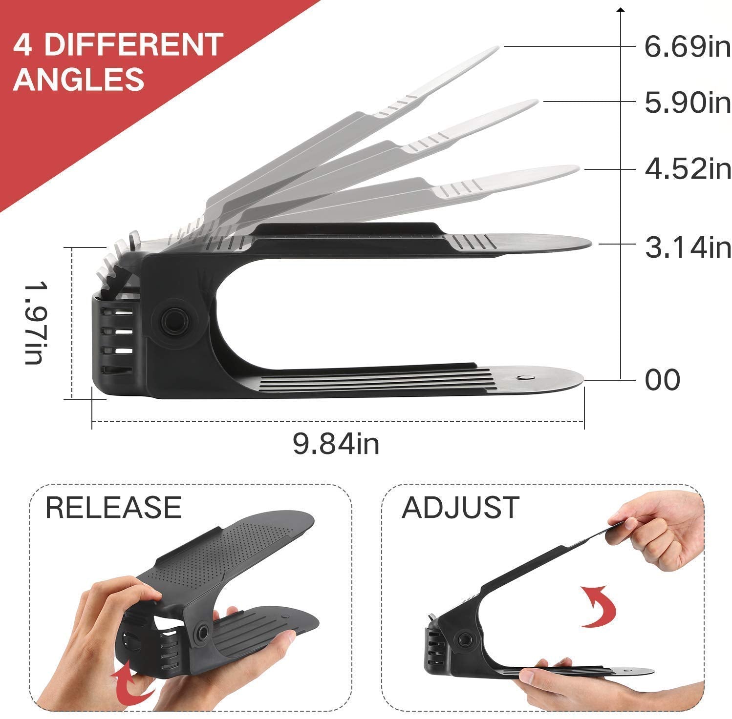 Adjustable folding shoe slots for organizing shoes efficiently. Adjustable folding shoe slots for organizing shoes efficiently.